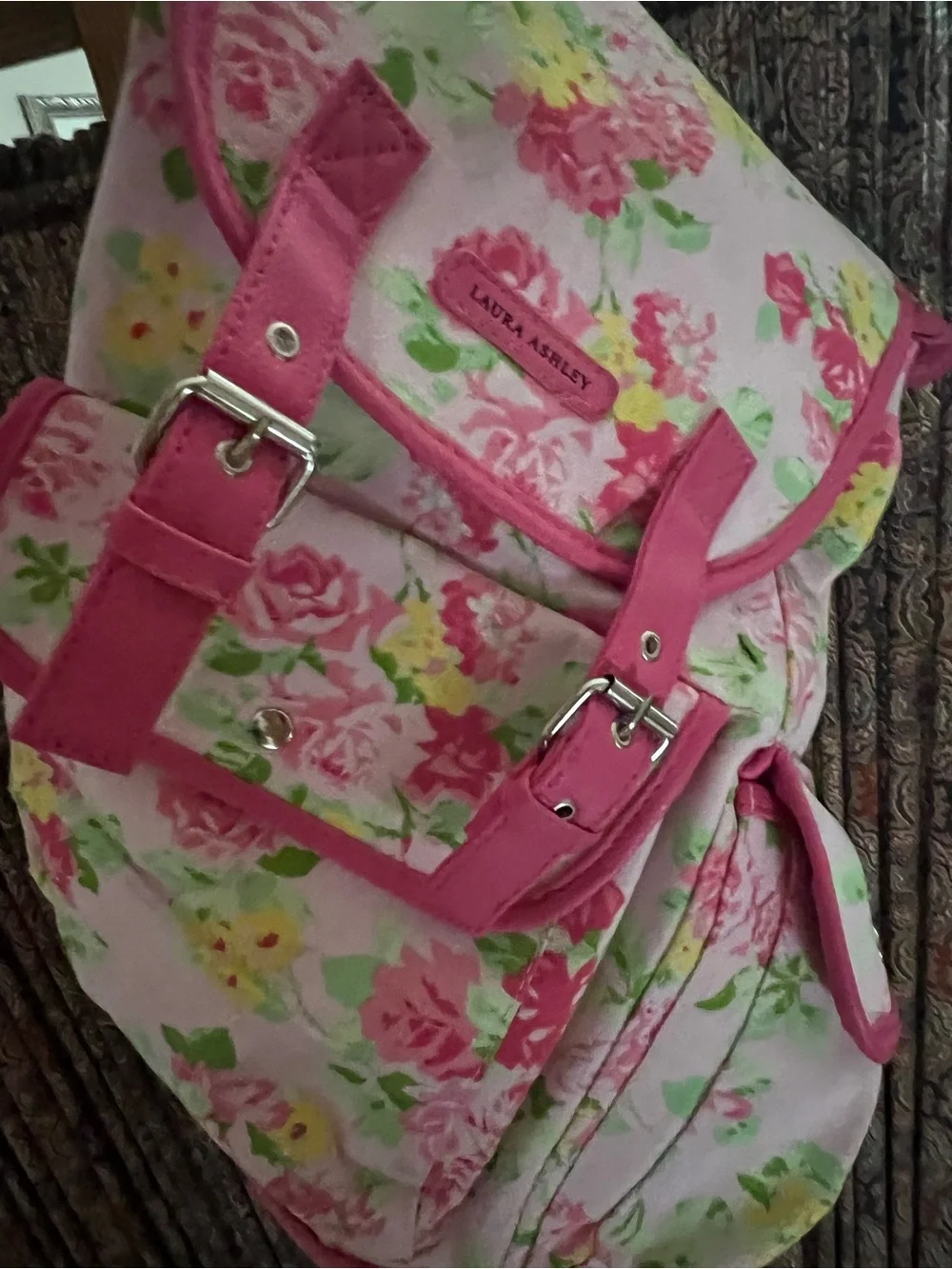 Laura Ashley Pink Floral Canvas Rucksack Backpack